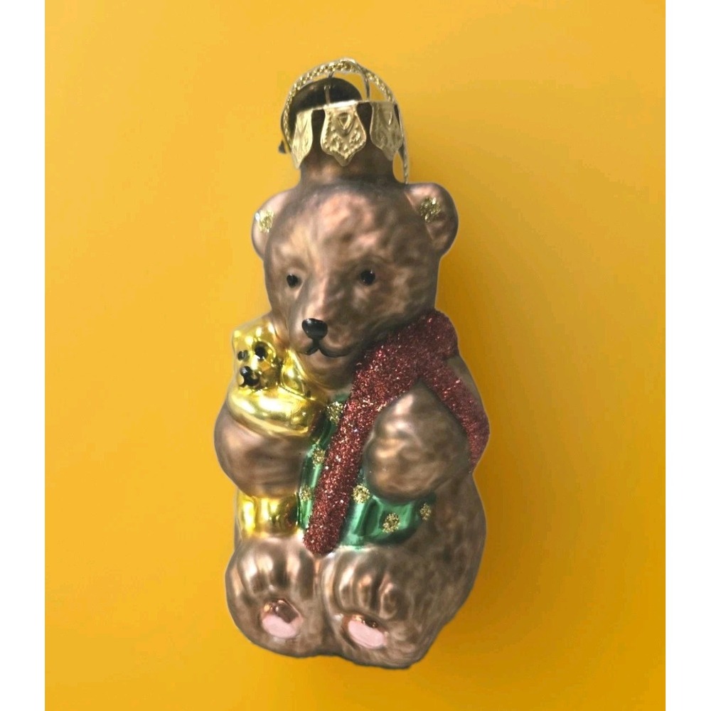Thomas Pacconi Blown Glass Teddy Bear Christmas Ornament Crown Scarf 2003